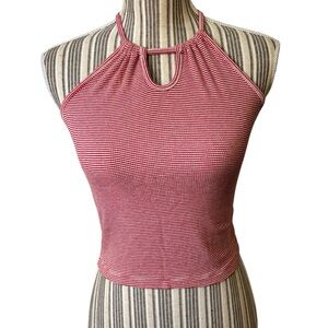 Brandy Melville Halter Top One Size Red & White Striped Crop Top Ribbed Knit